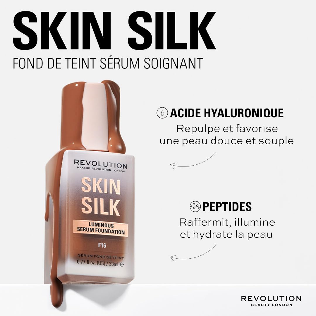 Makeup Revolution, Skin Silk Serum Foundation, Light to Medium Coverage, Contains Hyaluronic Acid, F10, 23ml