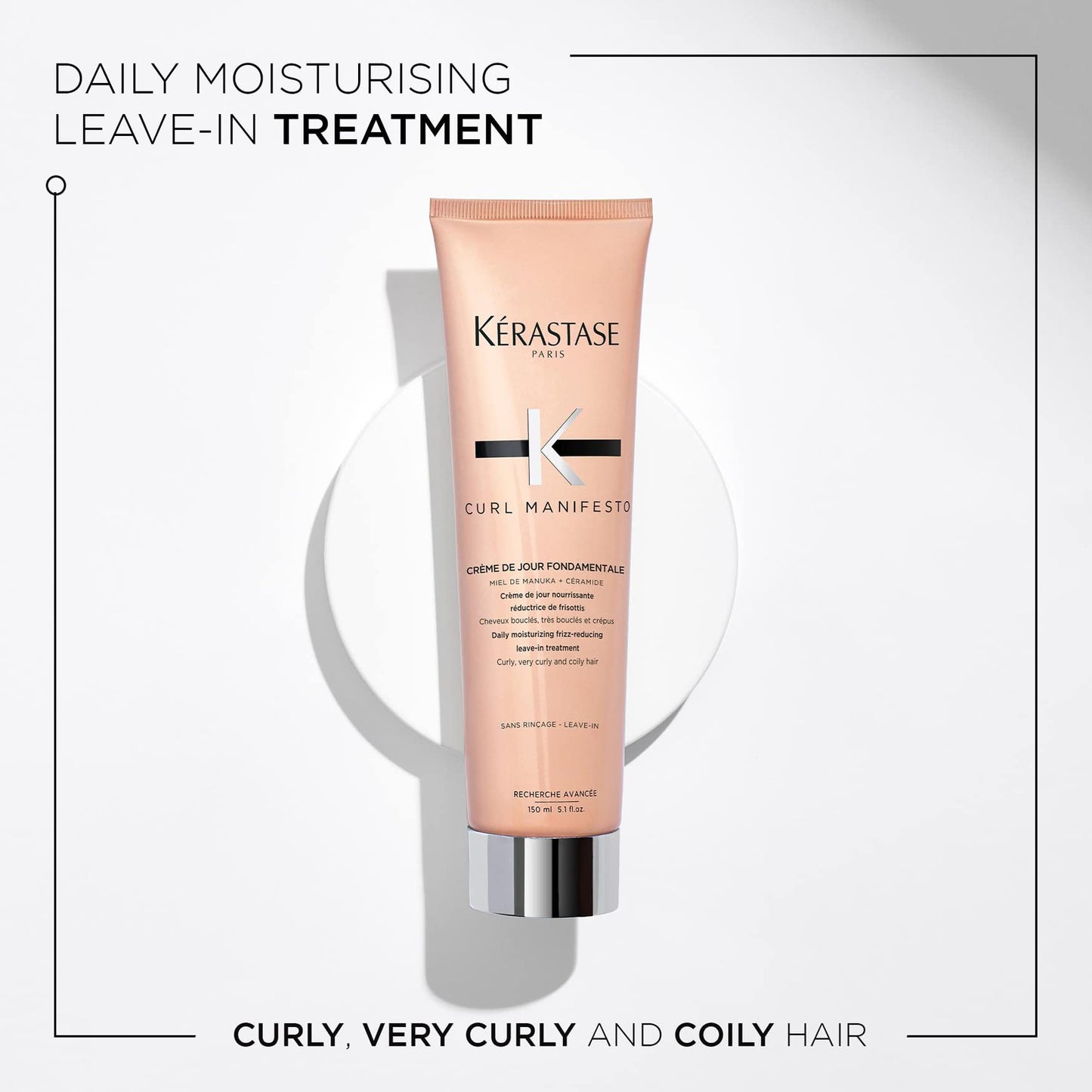 KERASTASE Kérastase Curl Manifesto, Daily Ultra-lightweight Cream Conditioning Treatment, For Curly & Coily Hair, With Manuka Honey & Ceramide, Creme de Jour Fondamentale, 150ml