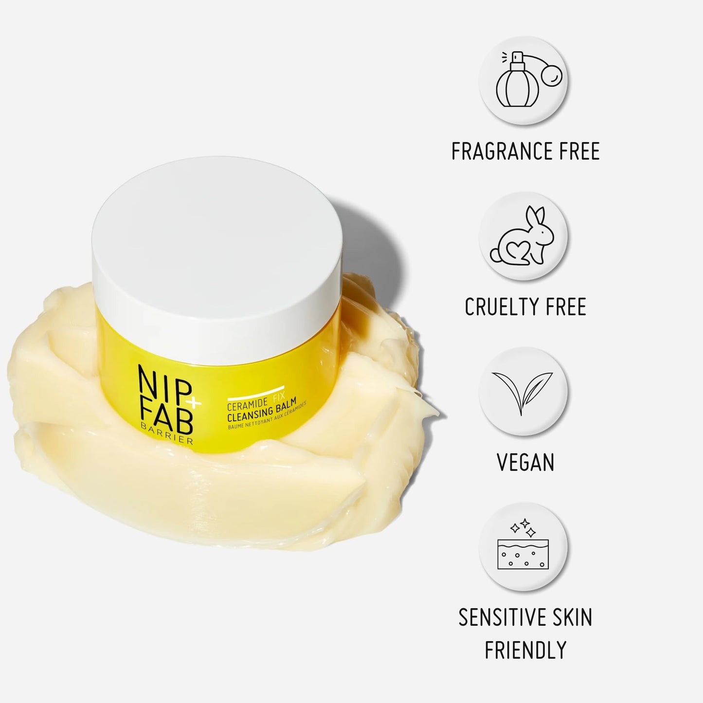 Nip+Fab Ceramide Fix Cleansing Balm, Gentle Makeup Remover & Skin Restorer, With Pseudoceramides, Squalane, Niacinamide, Fragrance-Free, Vegan, Cruelty-Free, Made in the UK