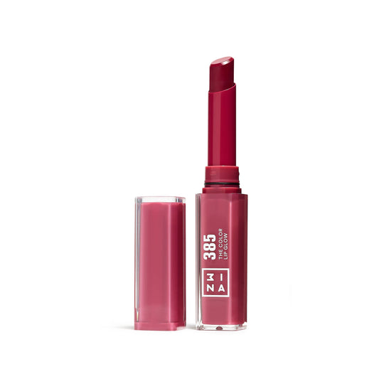 3INA MAKEUP - The Color Lip Glow 385 - Berry Pink Colour Lip Balm with Shea Butter to Moisturise the Lips - Shiny and Glowy Colour Lipstick - Highly Pigmented Lip Colour