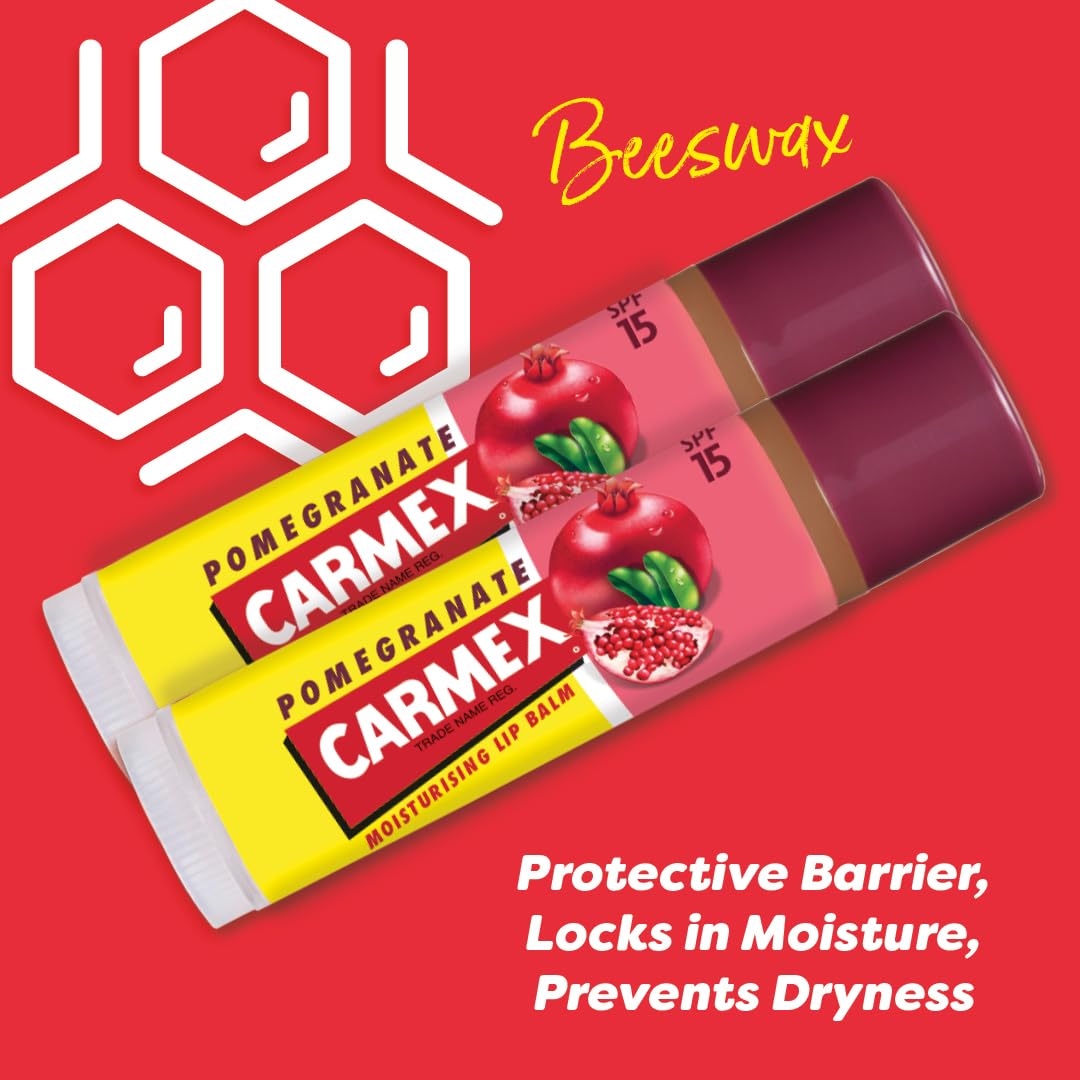 Carmex Pomegranate Click Stick Set Multipack With SPF 15 For Sun Protection Soothes And Repairs Dry, Cracked Lips Intensely Hydrating Winter Lip Care Formula (Pack Of 2)
