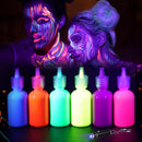 LOPHE UV Body Painting Set, 6 Pcs 30ML Ultraviolet Glow Face Paint with UV Lamp, UV Glowing Neon Liquid Face Painting, Non Toxic Face Body Paint for Carnival Halloween Cosplay Makeup Art Paint