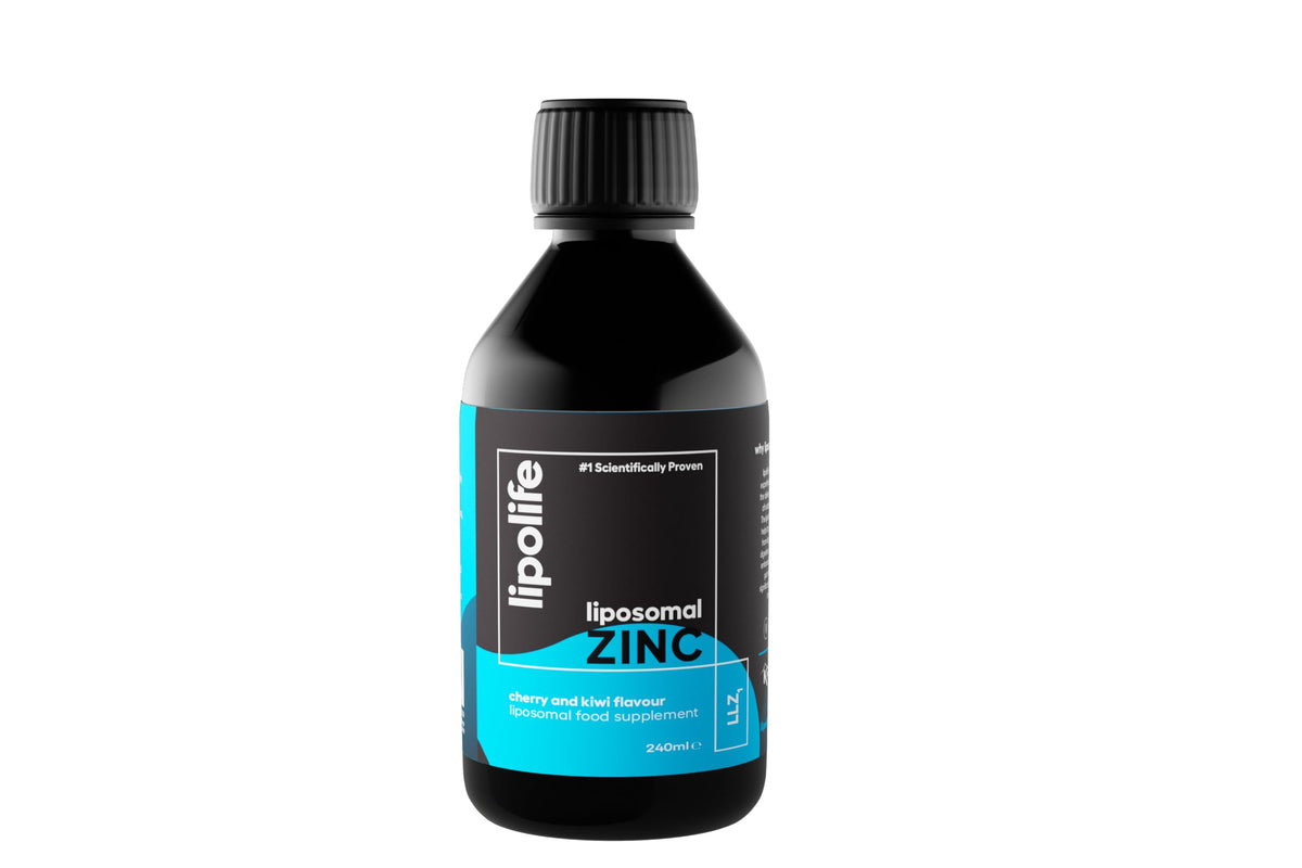 Lipolife Liposomal Liquid Zinc Supplement for Optimal Immune Support LLZ1. Delicious Cherry and Kiwi Flavour, Vegan, Gluten Free, Sugar Free. 48 Servings.