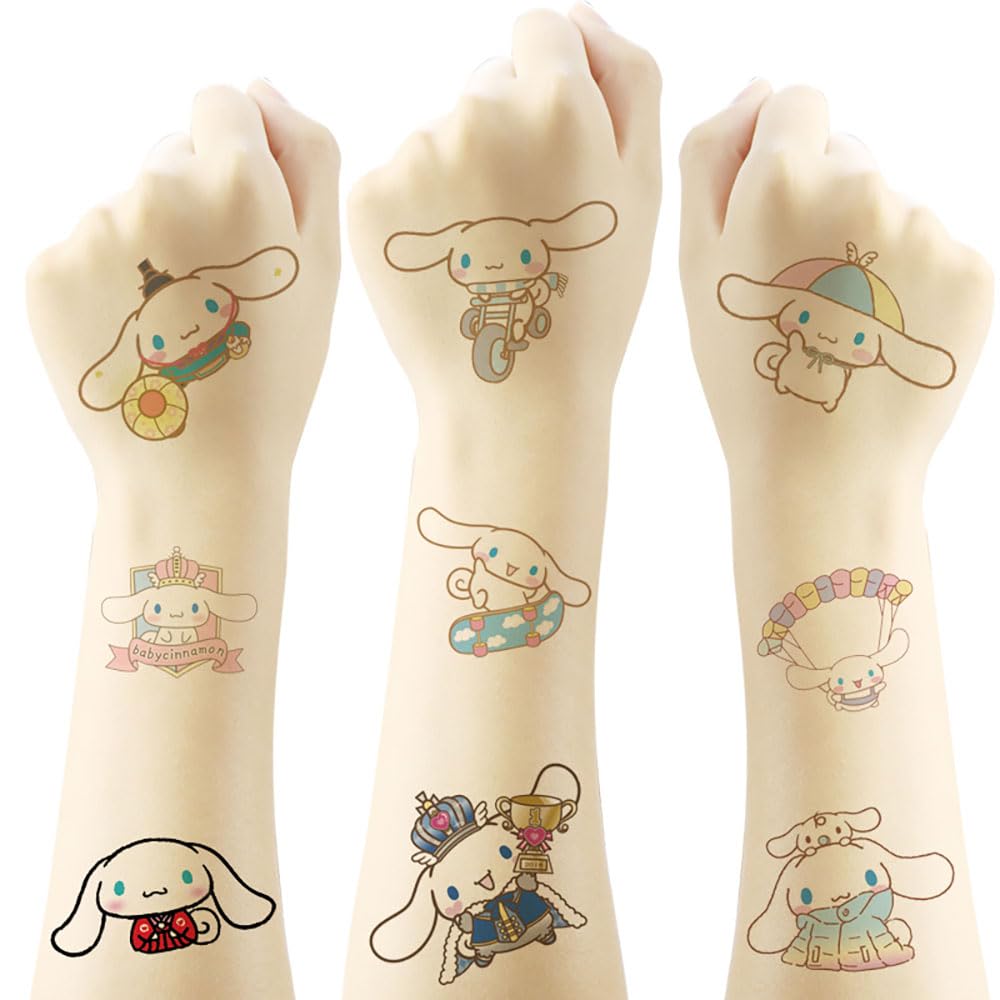Yangsiw Cinnamoroll Temporary Tattoo for Fans, 20 Sheets Big Temporary Tattoo Body Art Tattoo Stickers,Goody Bag Stuffers Party Bag Fillers (2x2 Inch)