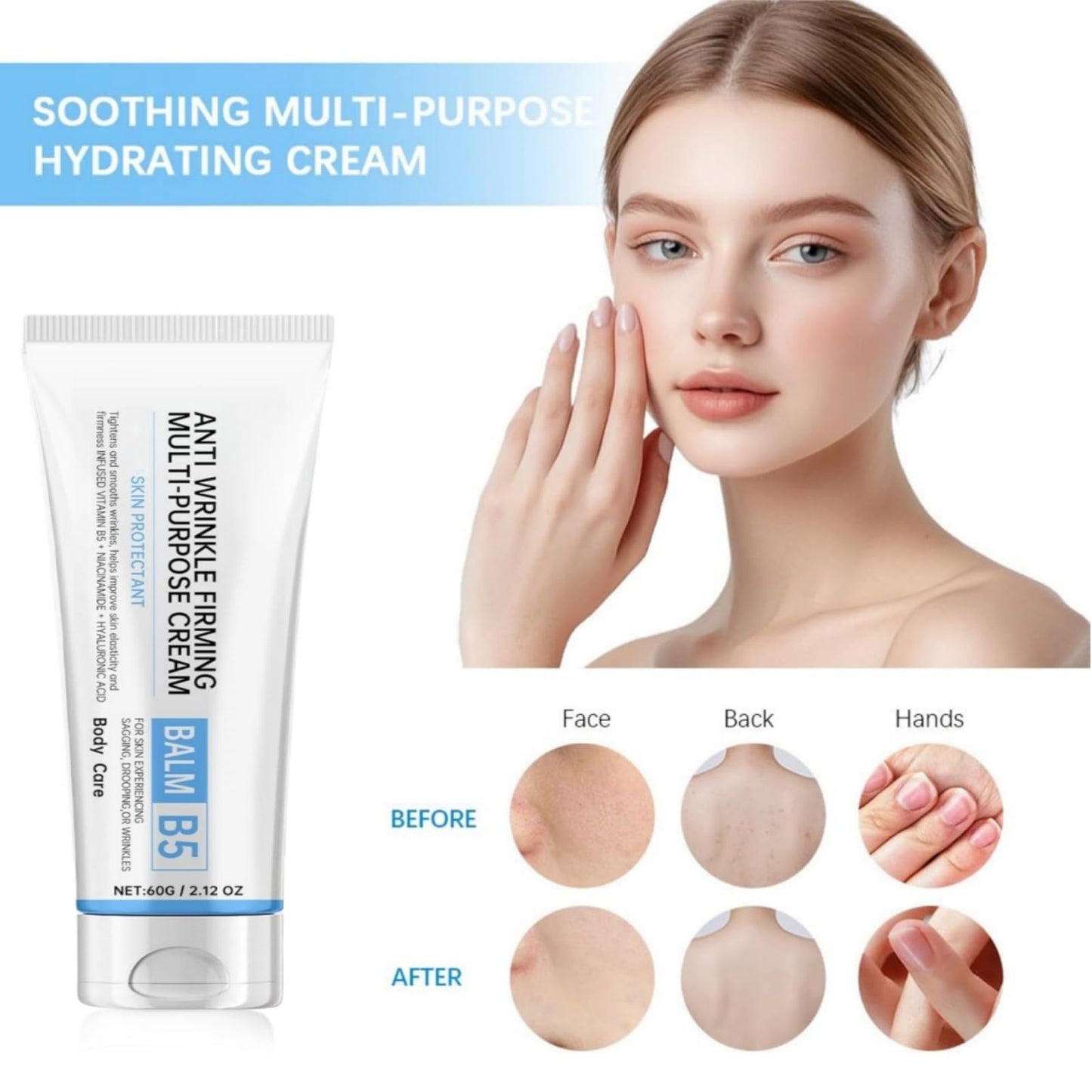 Heefeng B5 Cream,Skin Barrier Repair Cream,Vitamin B5 Moisturizer,Anti Redness Moisturiser,Multi-Purpose Hydrating Face C-Ream,Instantly Effect For Sensitive Skin,Firm & Nourish Skin,For Face&Body,60g