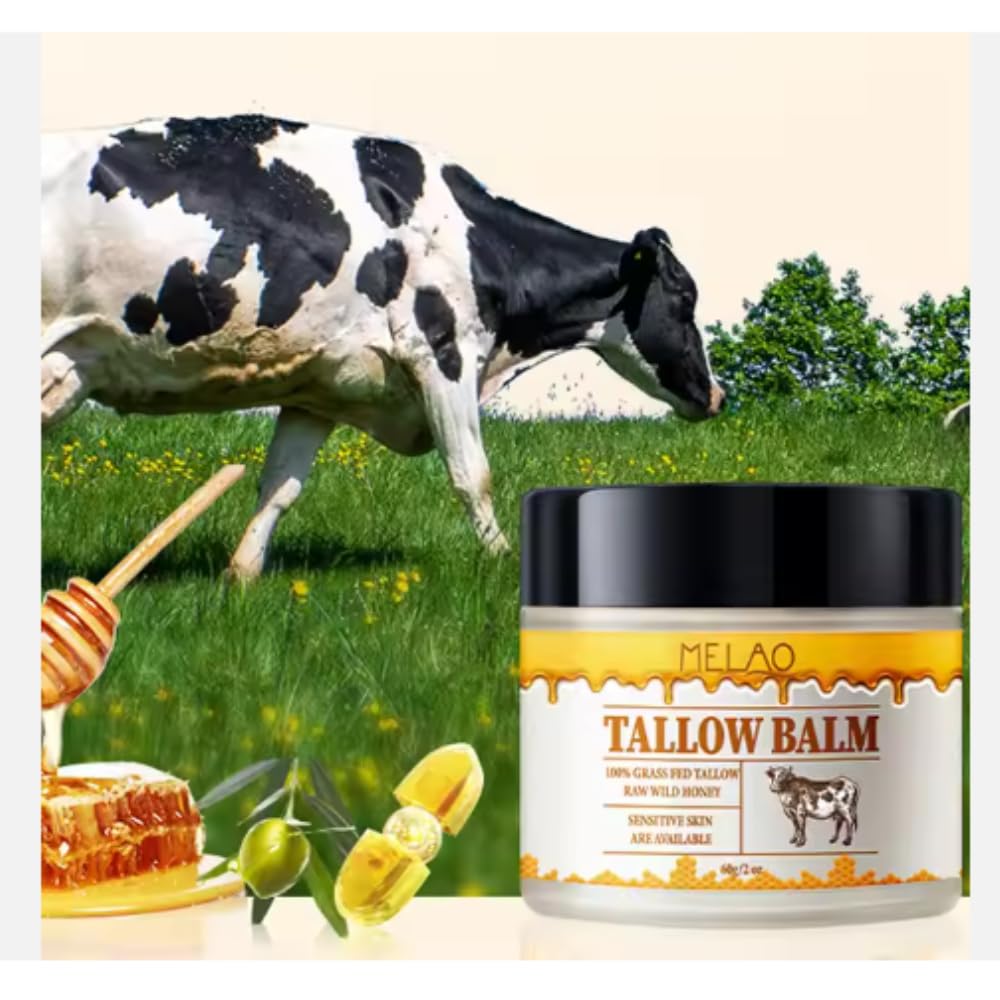 Biovix Beef Tallow For Skin Care, Beef Tallow and Honey Balm for Skin, All-Natural Moisturizer, Hydrating Tallow Balm with Raw Honey and Beeswax, Grass-Fed Beef Tallow & Raw Wild Honey Blend
