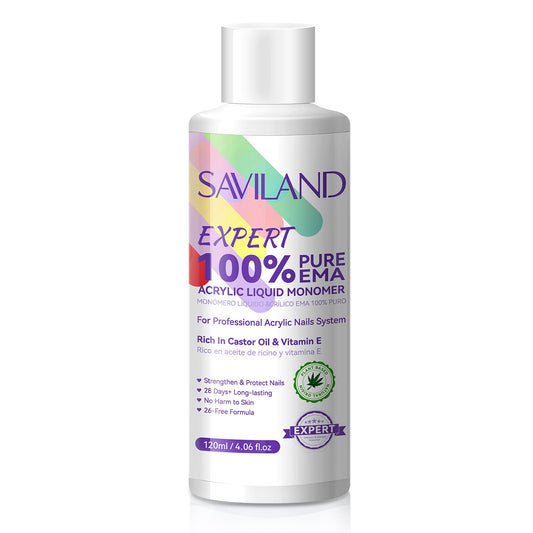 Saviland SAVILAND Pure EMA Acrylic Liquid: 120 ml Acrylic Monomer Liquid Low Odor Acrylic Liquid Nail with Castor Oil Vitamin E Safe Ingredients Liquid Monomer for Acrylic Nails Non Yellowing DIY Home