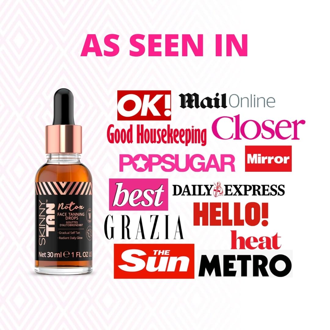 Skinny Tan Notox Moisturising Face Tanning Drops - Gradual Fake Tan Face Serum with Vegan Collagen, Cruelty-Free, Paraben Free & Vegan Skincare - Dark Self Tan, 30ml