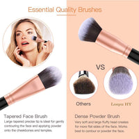 AMMIY Lospu HY Makeup Brushes Sets 18-Piece Rose Golden Premium Synthetic Wood Handle Face and Eye Make-up Brushes for Foundation, Powder, Concealers, Blush, and Eyeshadow