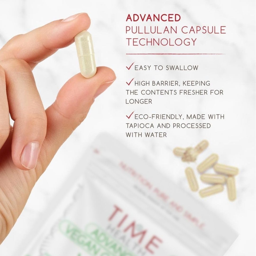 Time Health Vollagen® Advanced Vegan Collagen - 18 Amino Acid Complex in Ratio of Collagen - Studied Effectiveness - 60 Capsules - Vegetarian - Zero Additives - Pullulan (60 Capsule Pouch)
