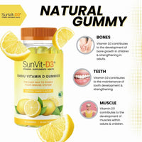 SunVit-D3 Sunvit-D3 Lemon Vitamin D3 Gummies 1,000IU - Vitamin d Gummies for Adults & Menopausal Women | Alleviating Back & Muscle Discomfort | Chewable & Calcium Vitamin D Gummies Suitable for Ages 11 & Above