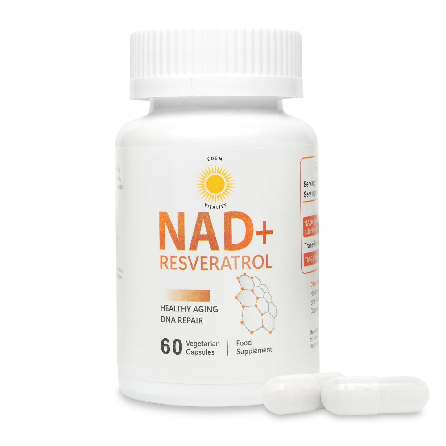 Eden Vitality NAD Supplement 1000mg with True NAD+ 500mg & Resveratrol 250mg