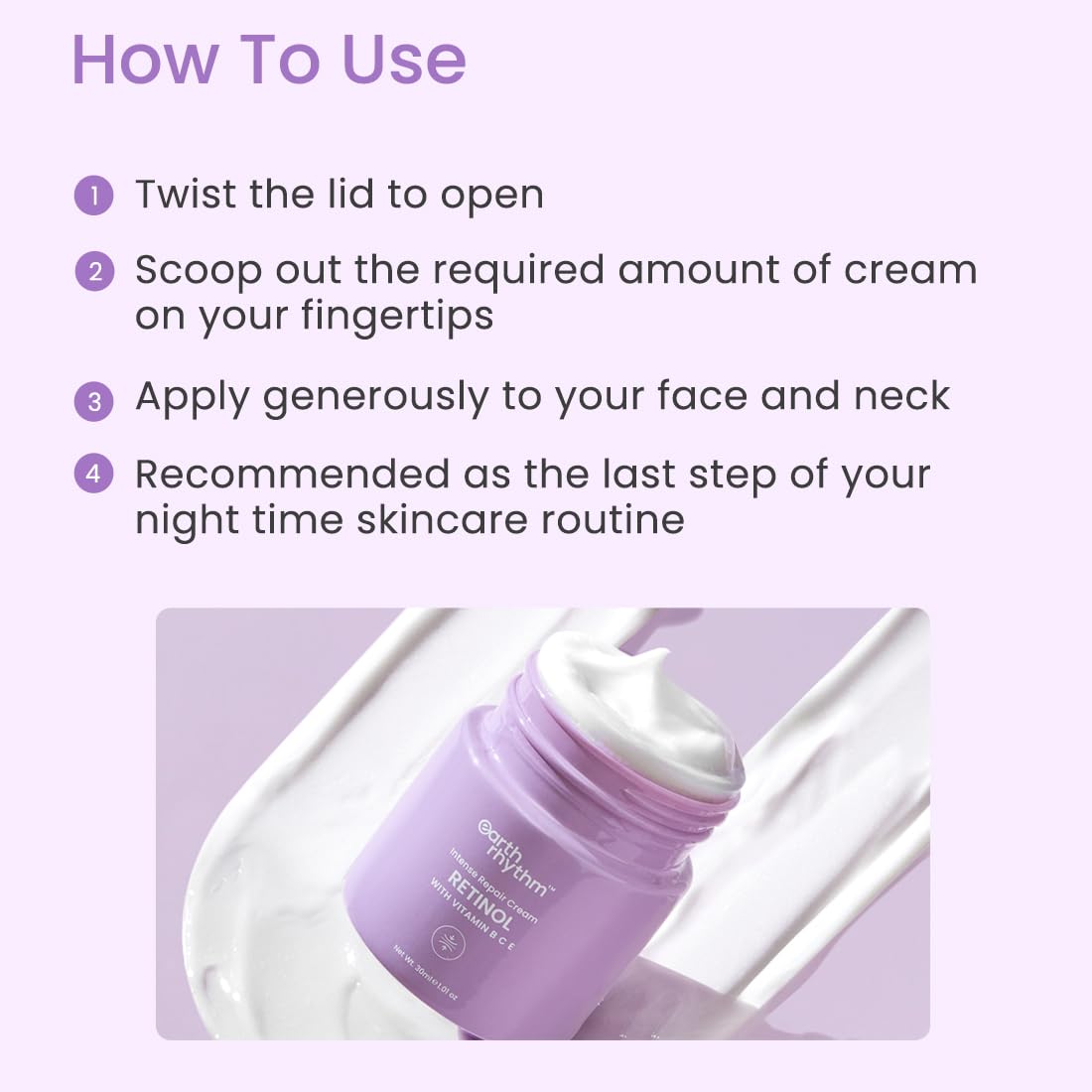 Earth Rhythm Retinol Night Cream Enriched with Vitamin B, C, & E, Clears Clogged Pores, Gives Radiant Skin, All Skin Type - 30gm