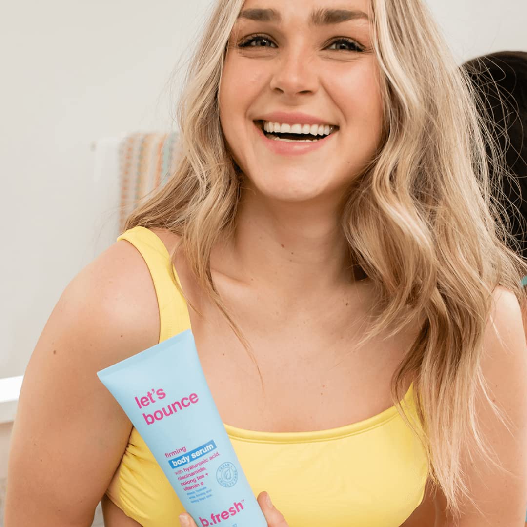 b.fresh Daily Moisturizing Body Lotion for Tired Skin | Let's Bounce Firming Body Serum - Plump Up, Firm & Hydrate Tired Skin with Hyaluronic Acid, Niacinamide, Oolong Tea + Vitamin E, 8 Fl Oz