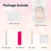 HERBINSOLS Gradient White Pink Ombre False Nails - 24Pcs Press on Nails Medium Almond - Full Cover French Almond Fake Nails with Glue - Glossy Acrylic Stick on Nail for Women Girls Nail Art DIY