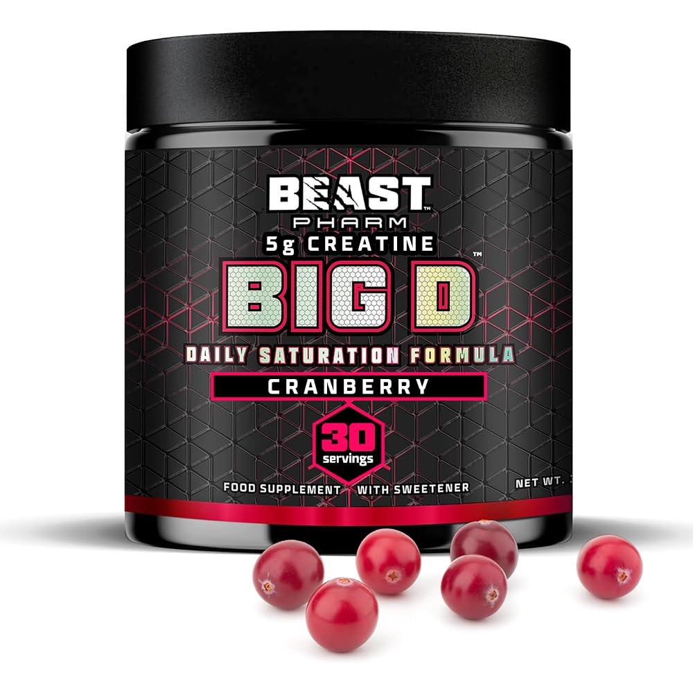 Beast Pharm Beast Big D Performance Formula with Creatine Monohydrate Powder and Patented Ingredients for Daily Strength, Stamina and Endurance by Eddie Hall, 30 Servings, Cranberry