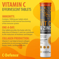 C.Defence Vitamin C 1000mg & Zinc 15mg Orange Flavour Effervescent Tablets - High Strength Tablets for a Healthy Immune System (6 Tubes)