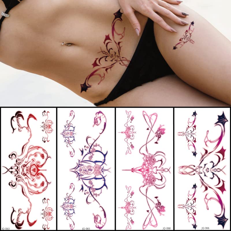 WouND 28 Sheets Women Sexy Temporary Tattoos Stickers Abdomen Waist Waterproof Tattoo Stickers Women Ideal Bachelorette Party Tattoos,for Women and Girl Temporary Fake Body Tattoos