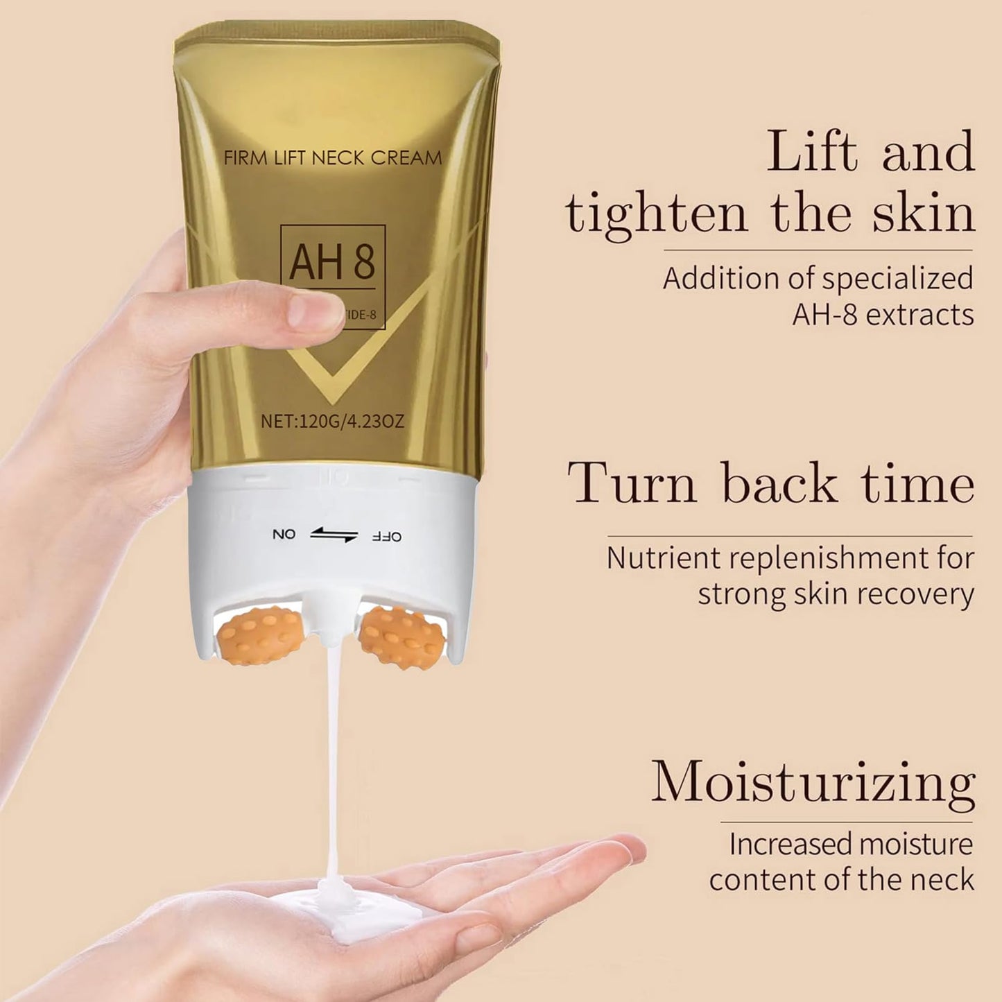 ISBEAUSOLS AH-8 Firming Neck Cream - Neck Firming Cream With Roller - Skin Tightening Cream Body Reduces Wrinkles Fine Lines And Double Chin - Tighten and Lift Sagging Skin - Firming Cream For Women