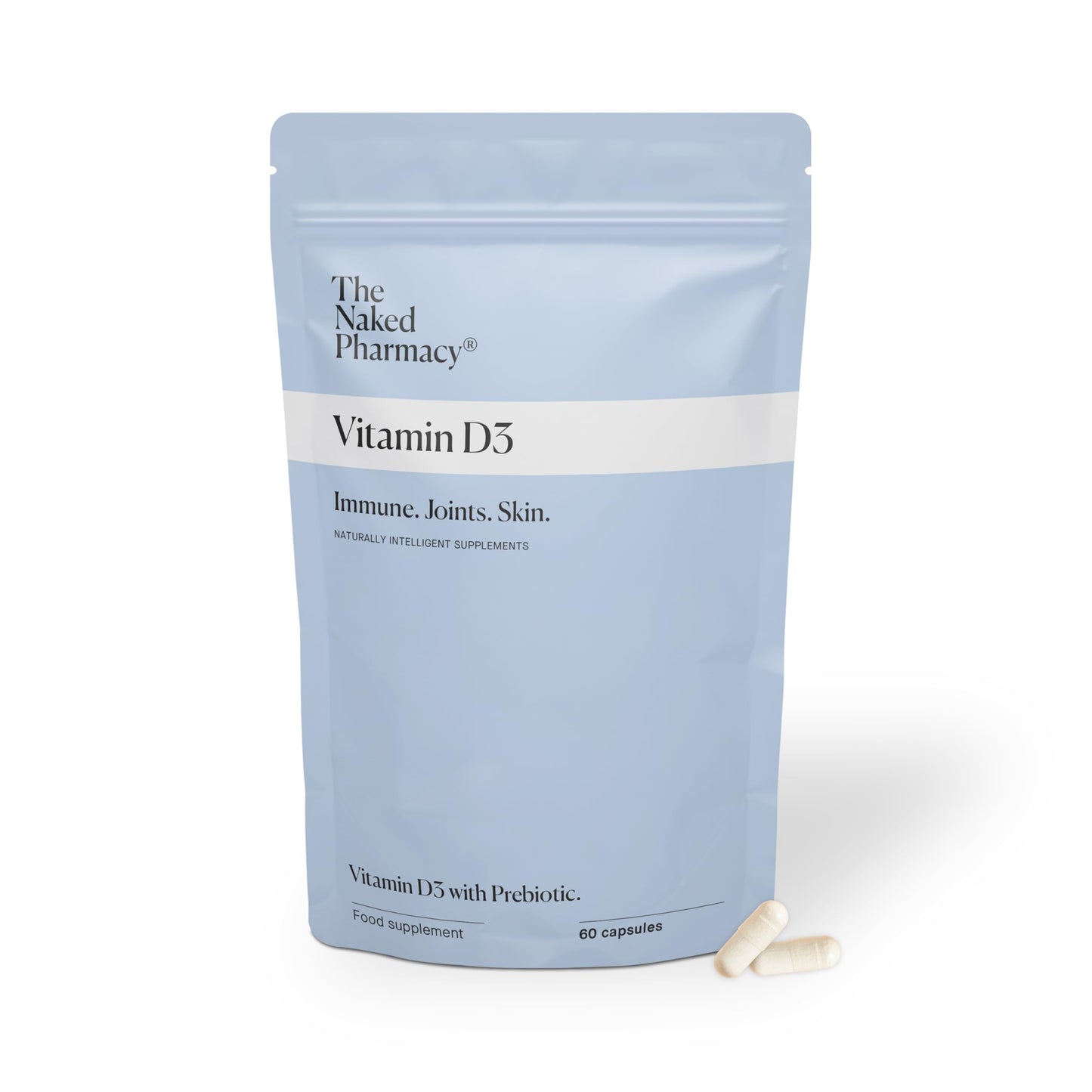 The Naked Pharmacy | Vitamin D3 Supplements | for Immune System | Bones, Joints & Teeth | with Natural Prebiotic Baobab | High Strength | No Additives | Vegan | 60 Capsules