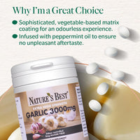 NATURE'S BEST Nature's Best Garlic Tablets 3000mg - High Strength & Rich in Allicin - Taste Controlled & Odthisless - Equivalent to 3000mg of Fresh Garlic - UK Made - 180 Tablets (6 Months' Supply)