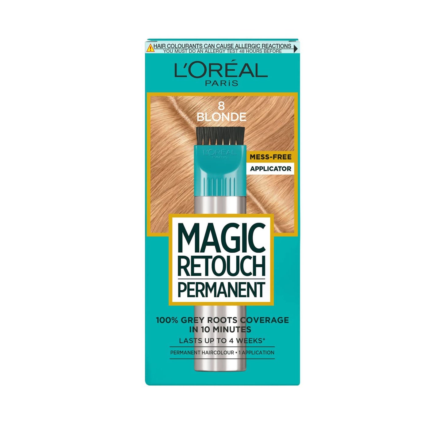 L'Oreal Paris L'Oréal Paris Magic Retouch Permanent Root Concealer, 10-Minute Grey Hair Dye for 100% Root Coverage, Long Lasting 4-Week Colour, Shade Blonde 8, Precision Applicators for All Hair Textures