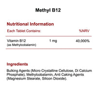 Methyl B12 1mg x 360 Tablets - Coenzyme Form of Vitamin B12 - Methylcobalamin (1000mcg)