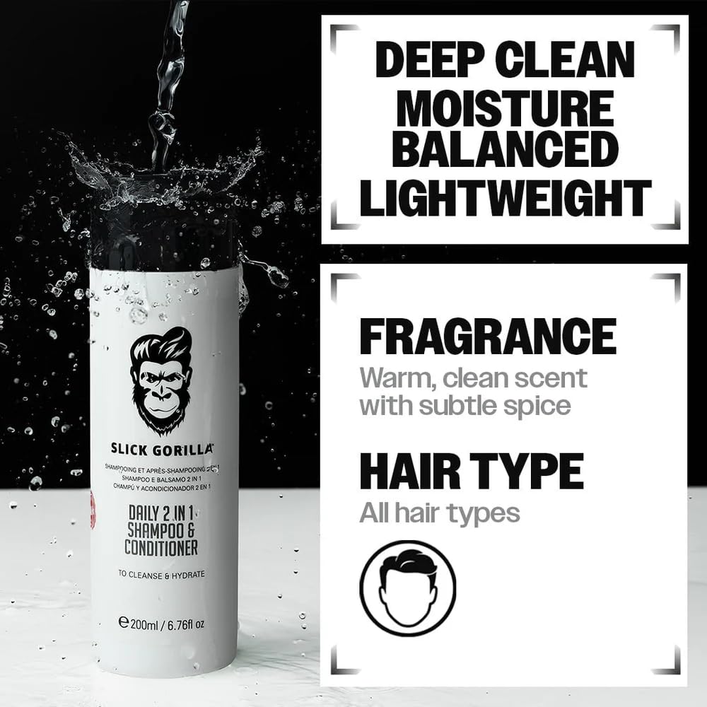 Slick Gorilla Daily 2 in 1 Men's Shampoo and Conditioner, Vegan, 200ml