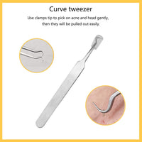 JOLIFILE Pimple Popper Tool, 9PCs Spot Popper Comedone Blackhead Remover Kits with Curved Tweezers and Pimple Popper Spot Remover for Facial Skin