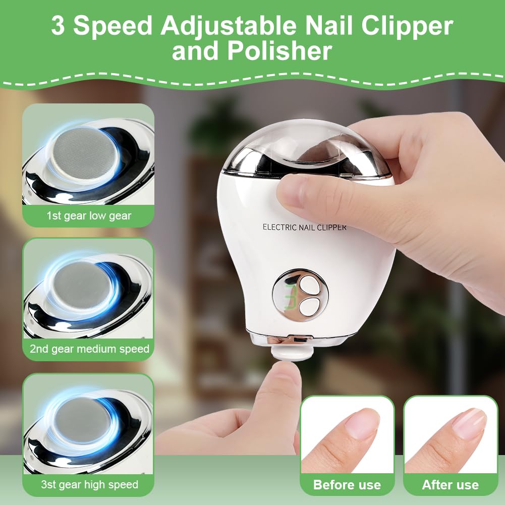 LOPHE Electric Nail Clipper, Double-Headed Cute Mango Shape Trimmer and Polisher 2-in-1 With LED Light Rechargeable Noiseless with Nail Cutting Storage Safe Nail Clipper for Baby, Kids, Elderly