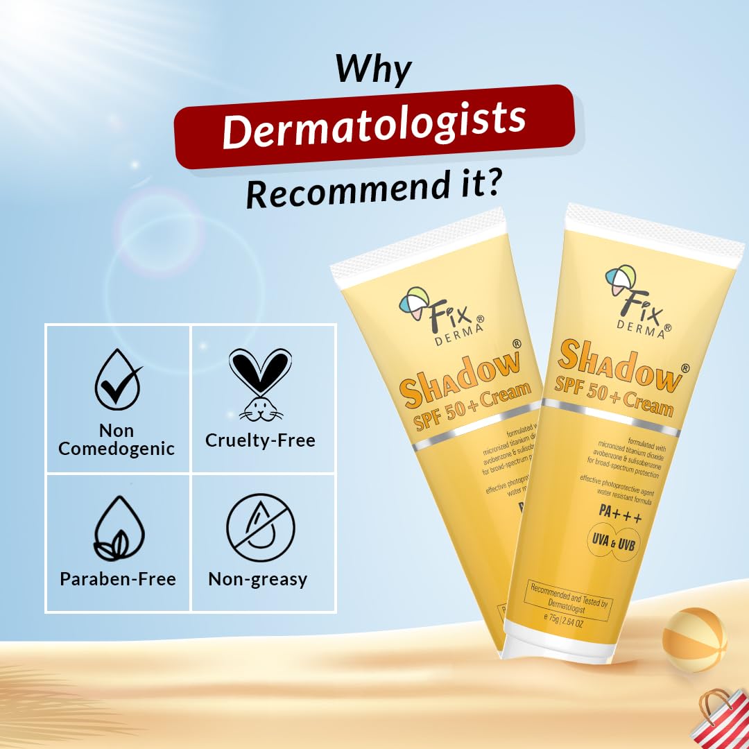 FIXDERMA Fixderma Shadow SPF 50+ Cream Sunscreen for Face, Dermatologist Tested Moisturiser for Men, Sunscreen SPF 50 Face, Water Resistant Sunscreen, SPF 50 Face Moisturiser- 2.64 OZ