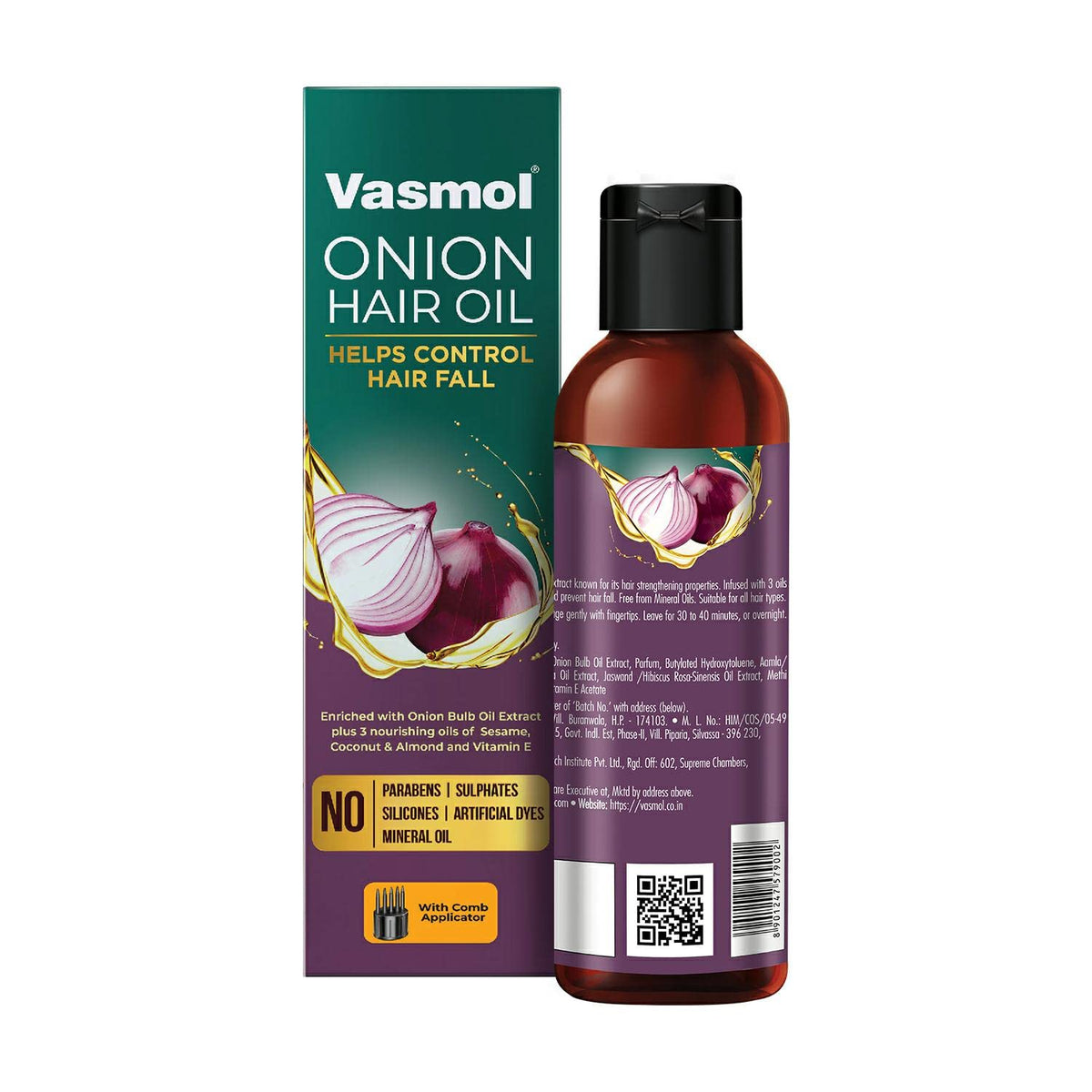 Vasmol Onion Hair oil | Helps control hair fall I Strengthens hair I Enriched with Coconut oil, Sesame oil, and Almond Oil I For shiny smooth hair I 200ml