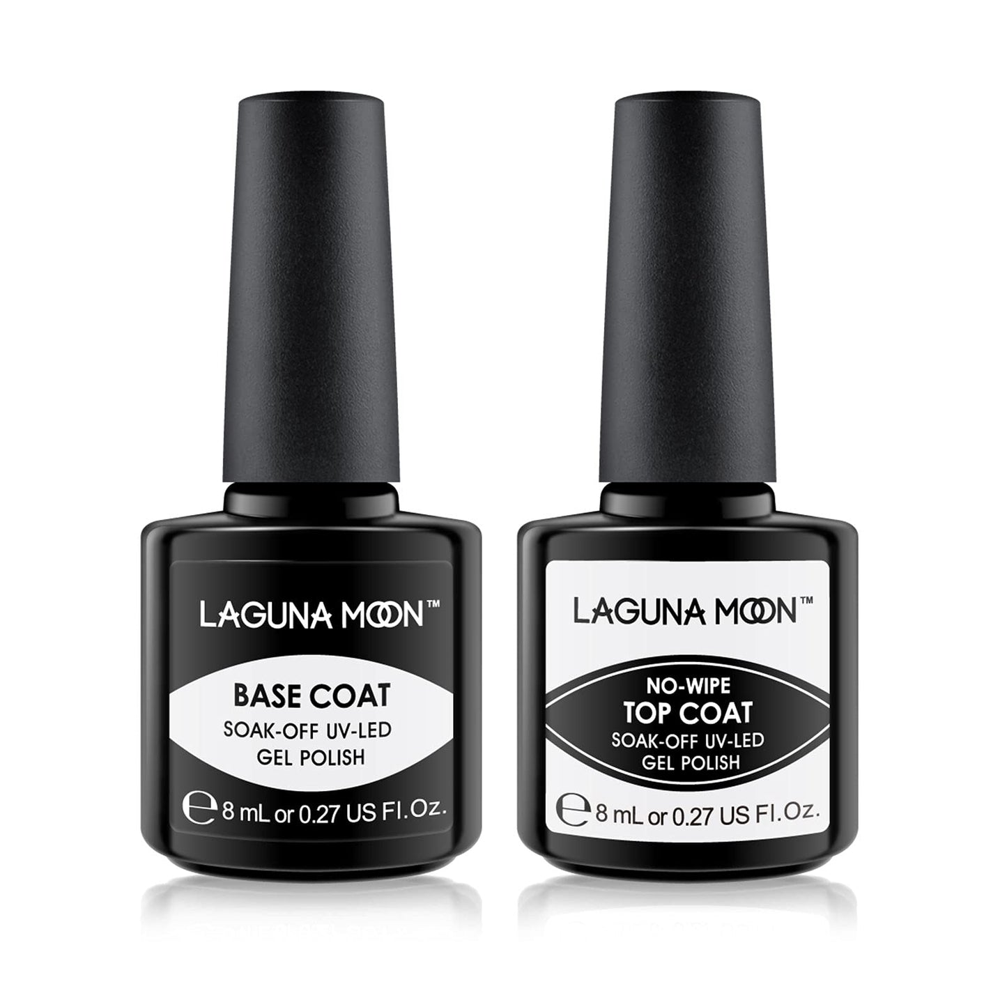Lagunamoon LagunaMoon Gel Nail Polish Base Coat and No Wipe Top Coat Gel Polish Set Soak Off UV LED Nail Varnish Lacquer Manicure Set 2 × 8ml