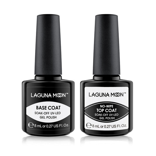 Lagunamoon LagunaMoon Gel Nail Polish Base Coat and No Wipe Top Coat Gel Polish Set Soak Off UV LED Nail Varnish Lacquer Manicure Set 2 × 8ml