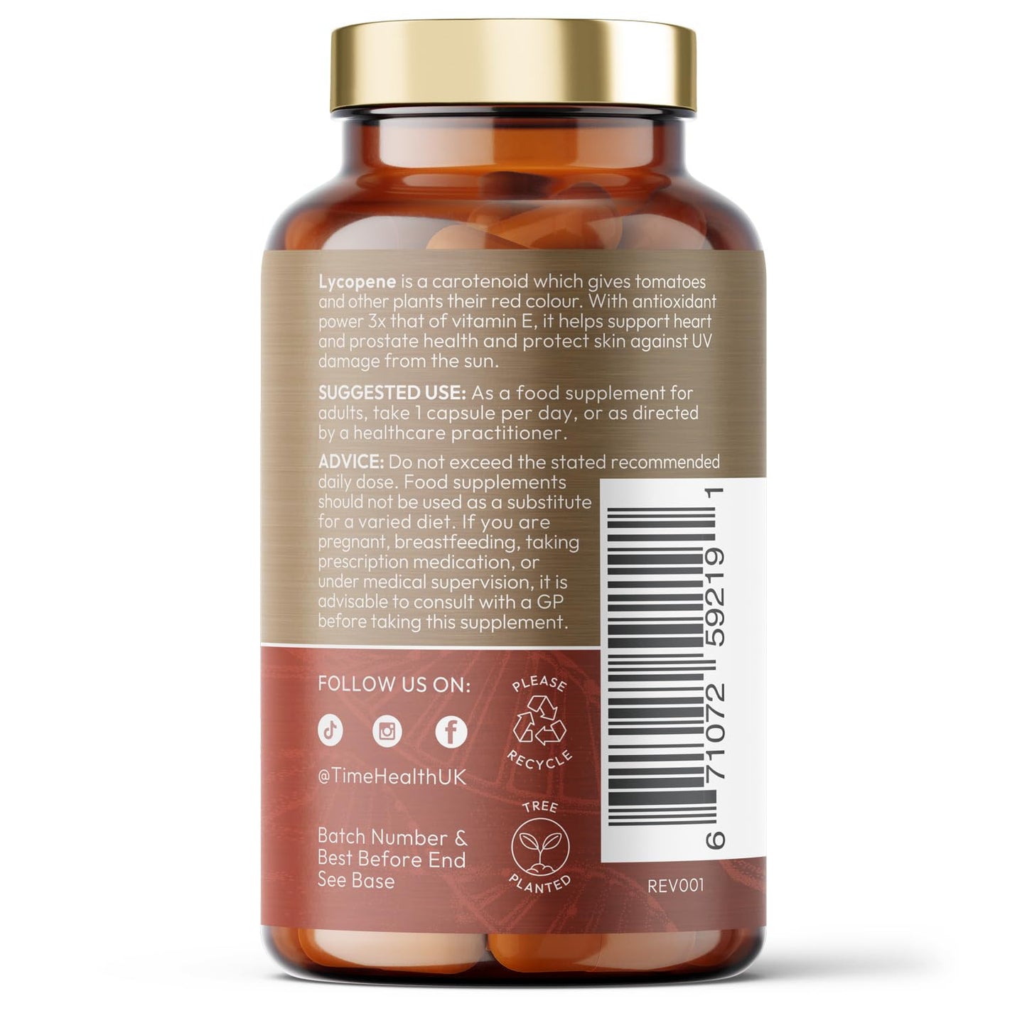 Time Health Lycopene – 30mg per Capsule – Stabilized, Microencapsulated Formula – Tomato Extract – Vegan – Zero Additives (120 Capsules)