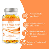 Pure Food Supplements Turmeric and Ginger Gummies | 120 Tasty Natural Orange Flavour Gummies for Adults | Suitable for VEGETERIANS & Vegans | Joint & Immune Health