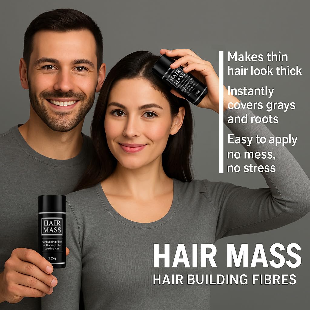 HAIR MASS Hair Mass – Hair Building Fibres for Thinning Hair – Natural & Undetectable Hair Loss Concealer – Wind & Sweat Resistant – 27.5g (Grey)