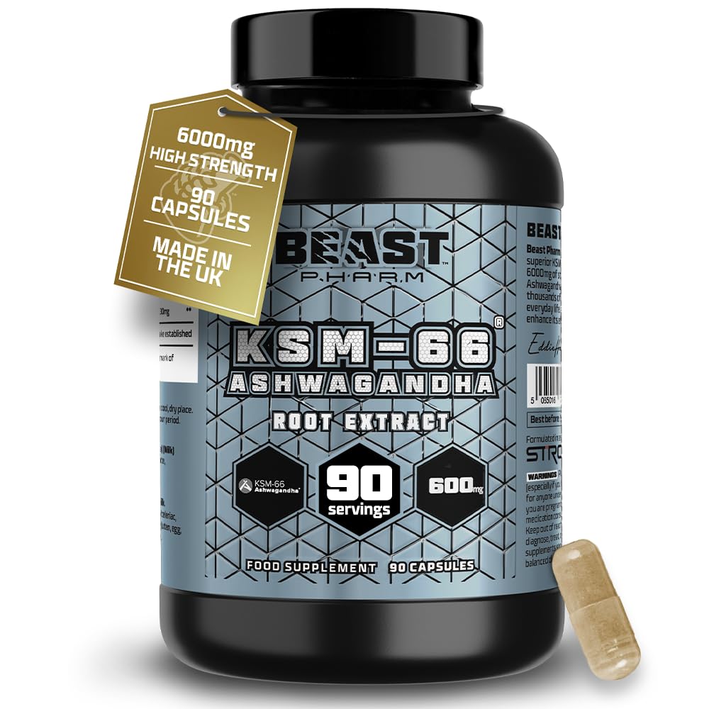 Beast Pharm | Ashwagandha High Strength 6000mg (3 Months Supply) KSM-66 90 Capsules | Stress Relief Support