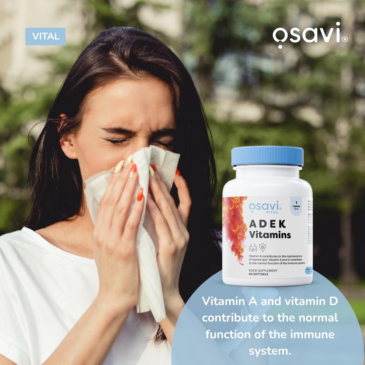 OSAVI Osavi ADEK Vitamins – 60 Softgels | Supports Immunity, Bones & Skin | Natural Beta–Carotene, D3, E & K2 for Immune Defense, Strong Bones, Healthy Skin, Vision & Muscle Function