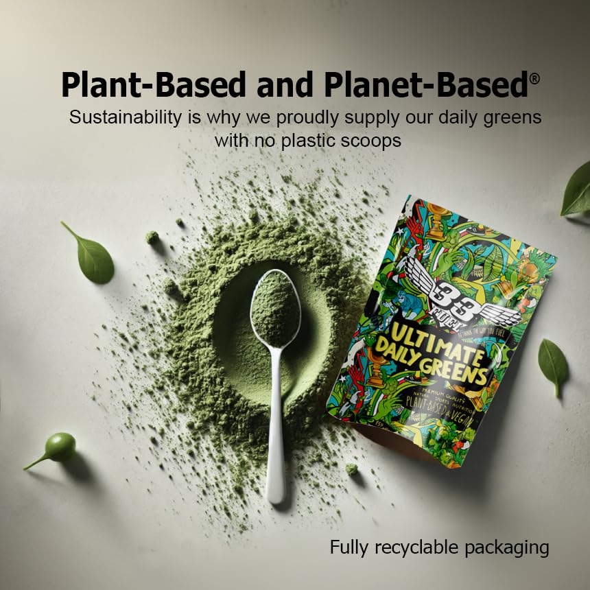 33Fuel Daily Greens Powder - UPF-Free Premium Superfood & Fibre Blend for Gut Health with only Natural Ingredients, Daily Greens Super Blend, Vegan, Handmade in The UK – Original