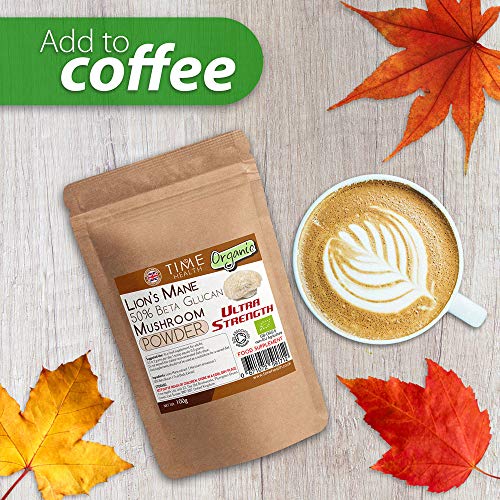 Lions Mane Organic - Ultra Strength 50% Beta 1,3/1,6 D Glucan (Hericium Erinaceus ‎) - Zero Additives (100g Powder Pouch)