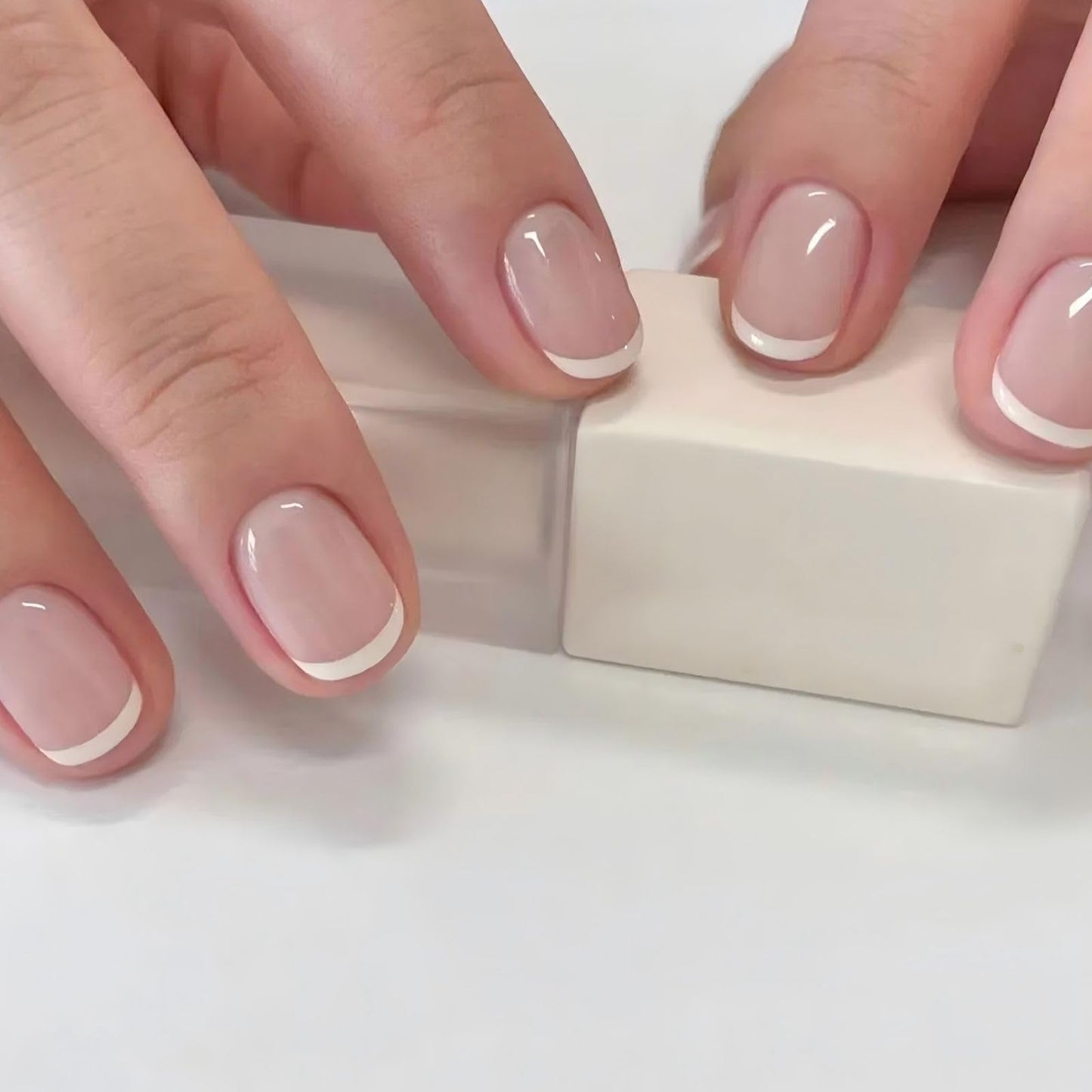 HERBINSOLS French Tip Press on Nails - 24Pcs Natural White Square Tips - Full Cover Nude Stick on for Women Girls Art