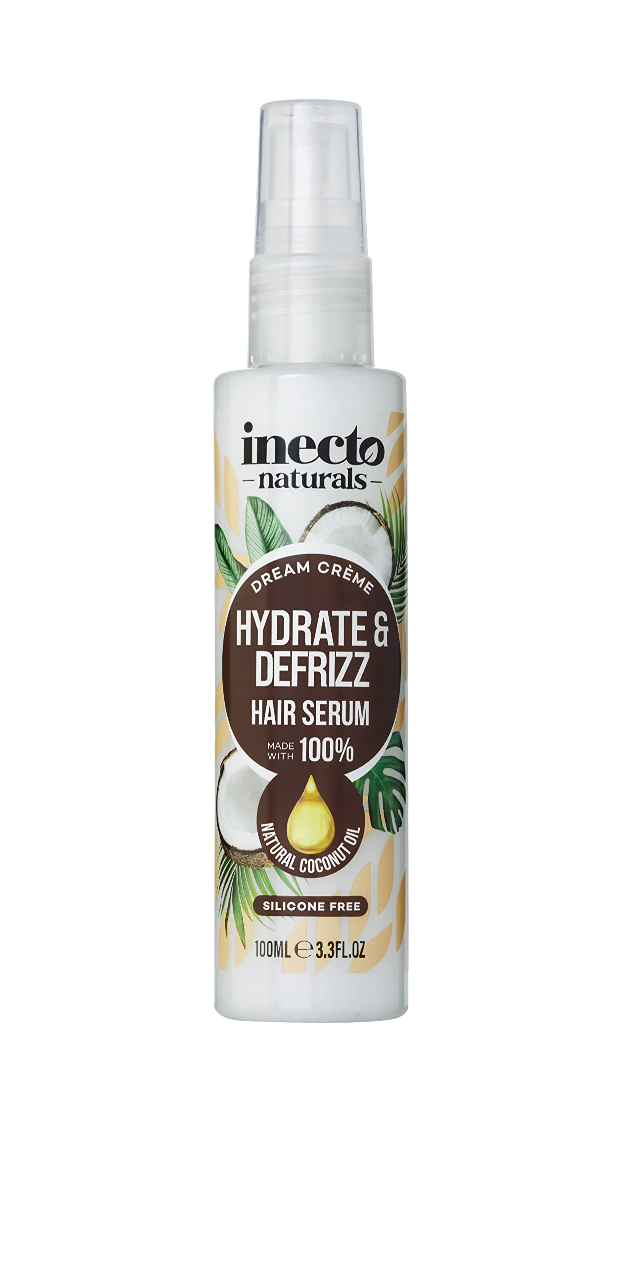 Inecto INECTO Naturals Hydrate & Defrizz Coconut Dream Crème Hair Serum 100ml, Anti Frizz, Preservers Moisture for Visibly Smooth Hydrated, 100% Natural Oils, Dry and Damaged