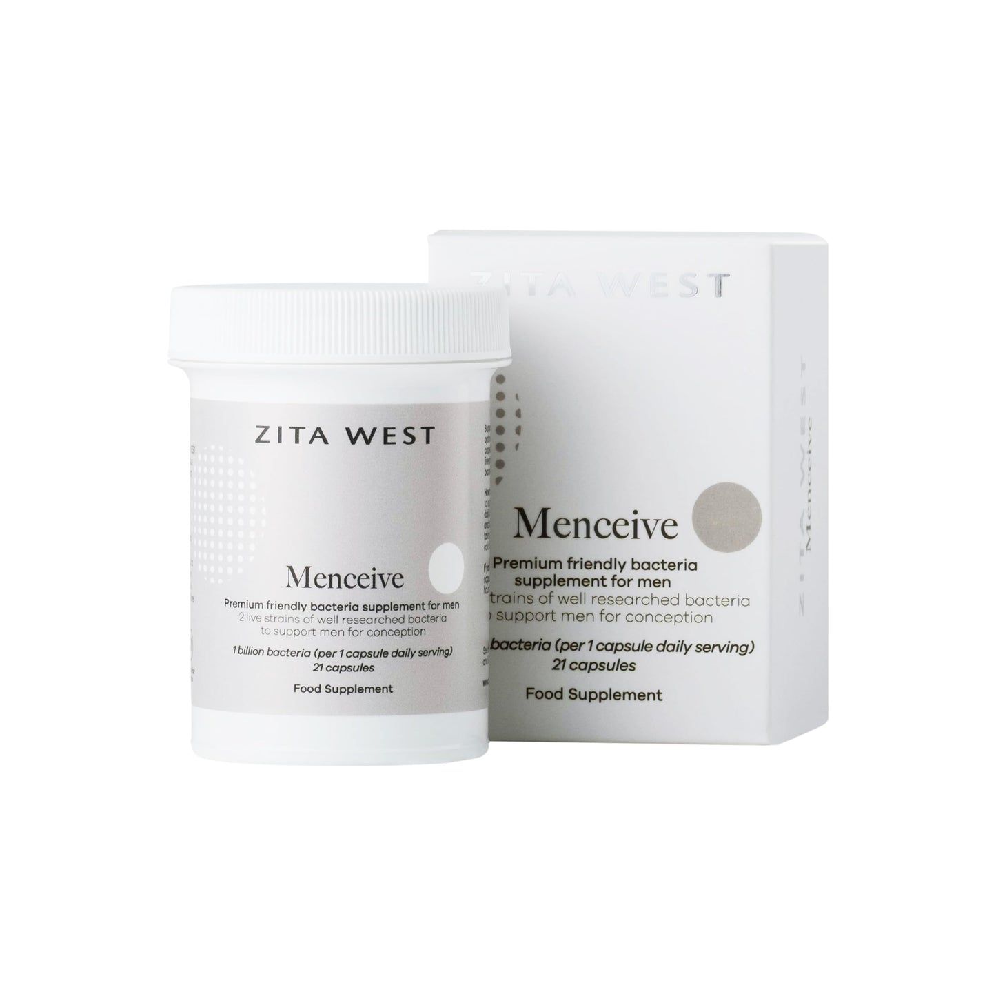 Zita West Menceive Supplement – Premium Friendly Bacteria Supplement for Men to Support Pre-Conception, 21 Vegan Capsules