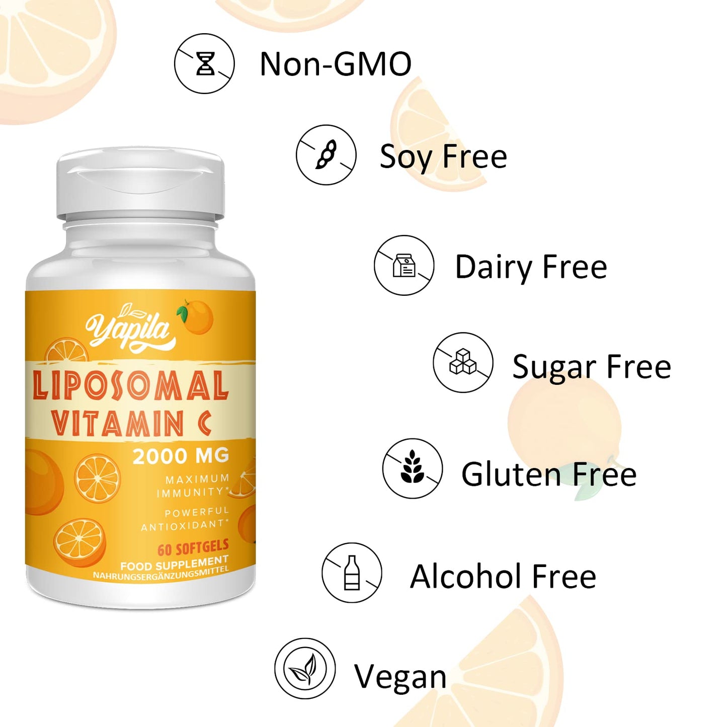 Yapila Liposomal Vitamin C Capsules 2000mg, Maximum Absorption, High dose VIT C, Ascorbic Acid, Antioxidant Supplement, Soy-Free, Non-GMO
