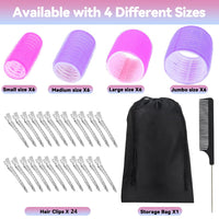 JOLCEEY 50pcs Hair Rollers with Clips, Jumbo Large Medium Small Rollers for Hair Volume Big Hair Curlers Rollers for Long Medium Short Hair DIY Hairdressing (Purple, Rose red)