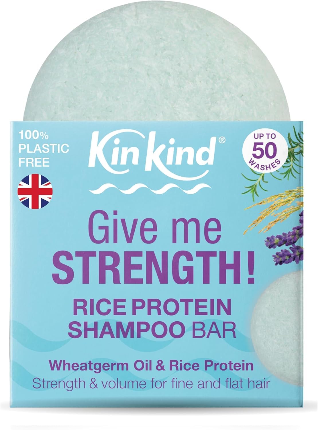 KinKind Rice Water Shampoo Bar for Hair Growth. Give Me STRENGTH! Shampoo Bars for hair UK made. Solid Shampoo Bar with Rice Protein & Rosemary for Thickening Menopause, Thinning, Fine & Flat Hair