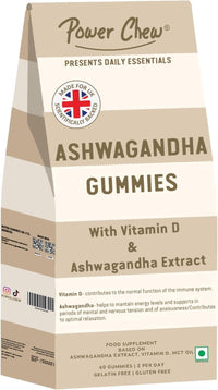 Power Chew Ashwagandha Gummies | High Strength Ashwagandha Extract and Vitamin D | 60 Vegan Gummies Chewable | Vitamin Gummies for Women & Men | Super Tasty Food Supplement for Adults