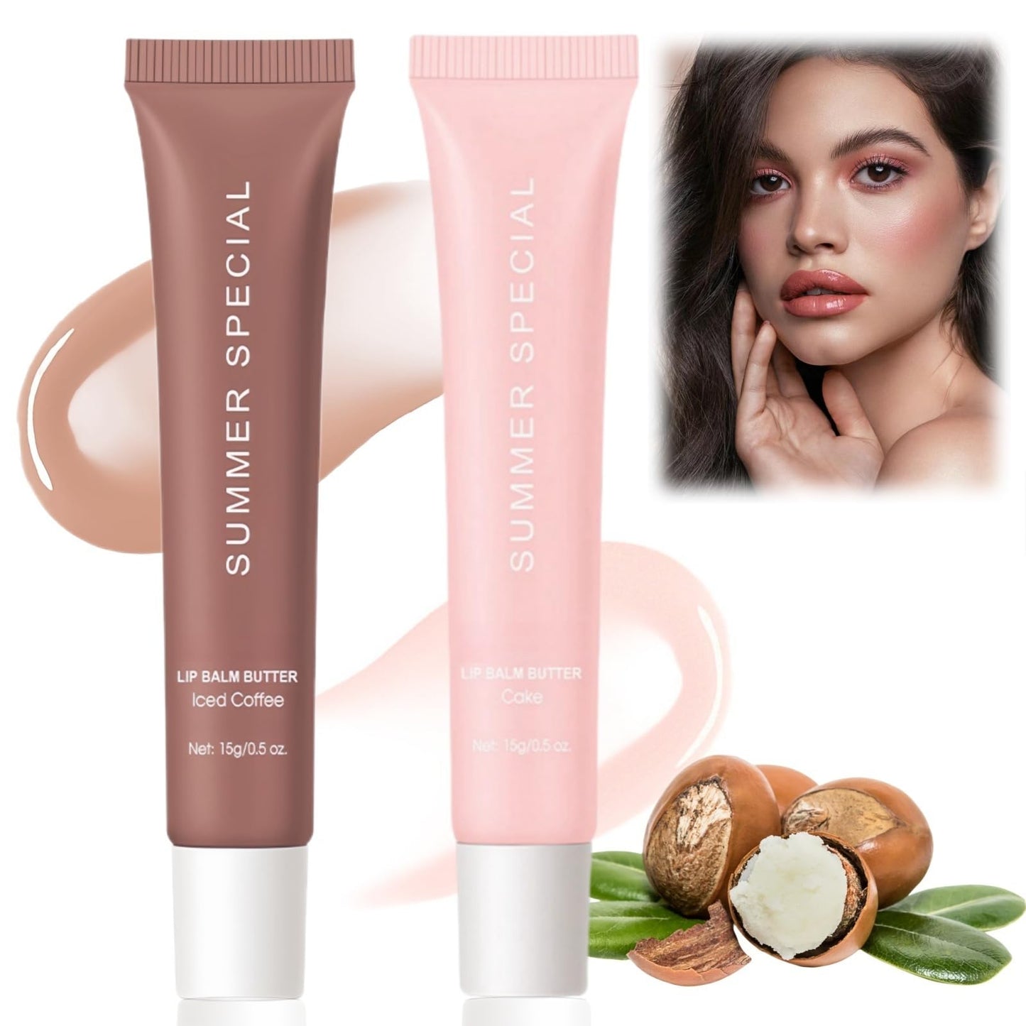 ChengJin 2Pcs Summer Moisturizing Natural Lip Balm,Friday Lip Butter Balm,Non-Greasy Soothes Dry Lip Care Oil,Conditioning Lip Mask and Lip Balm,SPF Lip Balm Tinted,Lip Care for Dry Lips(#Iced CoffeeCake)