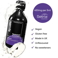 Lipolife Liposomal Glutathione Liquid 240ml - Unflavoured Glutathione Supplement for Detox & Antioxidant Support, High Absorption, Reduced Glutathione, 48 Servings, LLG4